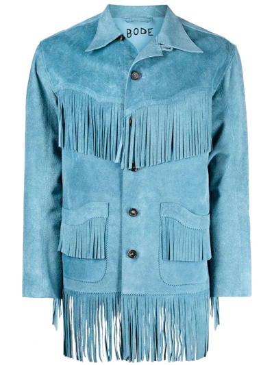 Bode Fringed Suede Jacket In Blue