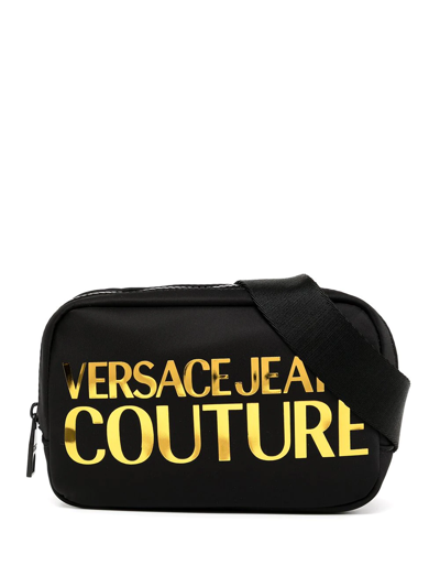 Versace Jeans Couture High-shine Logo Belt Bag In Black