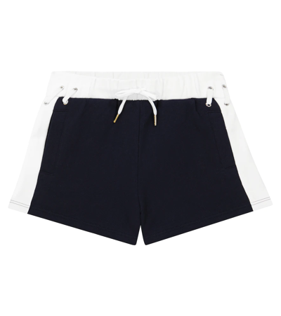 Chloé Kids' Contrast Panel Cotton Shorts In Blu