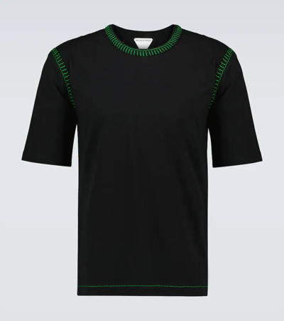 Bottega Veneta Cotton Jersey T-shirt With Contrast Stitching In Black