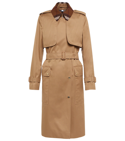 Burberry Sandridge Checked-collar Cotton Trench Coat In Brown