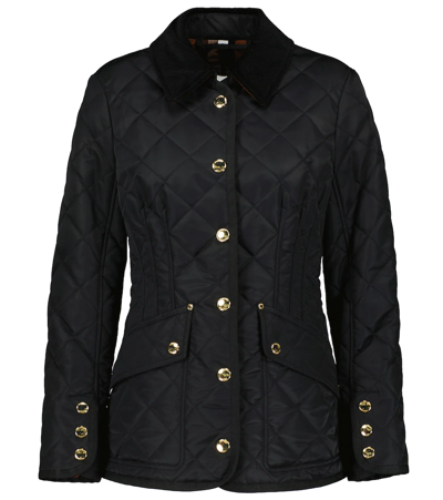 Burberry Pett Quilted Jacket W/ Corduroy Collar In Black