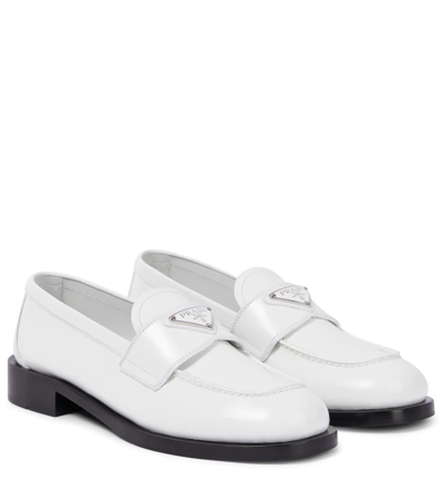 Prada Leather Loafers In Bianco