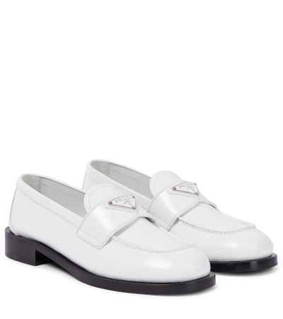 Prada White Leather Loafers