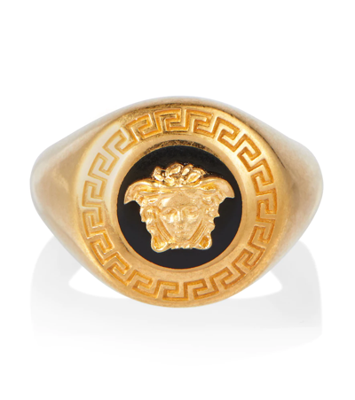 Versace Gold & Black Enamel Medusa Coin Ring