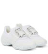 Roger Vivier Viv Run Crystal-embellished Mesh And Leather Slip-on Sneakers In Bianco
