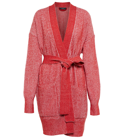 Joseph Ribbed Cotton Wool And Cashmere-blend Cardigan In Scarlet