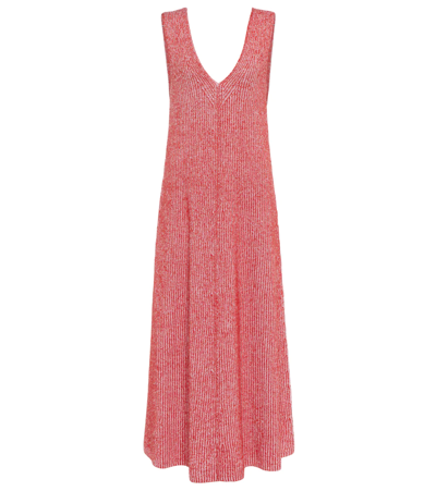 Joseph Ribbed-knit Cotton-blend Midi Dress In Scarlet