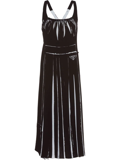 Prada `re-edition` Printed `sablé` Dress In Nero