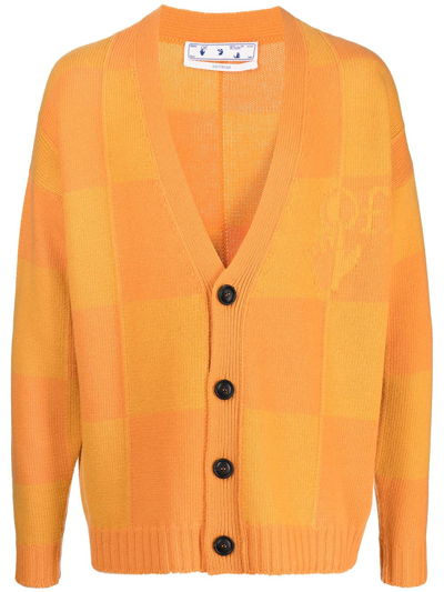 Off-white Mens Orangeade Orangeade Checked Regular-fit Wool Cardigan L