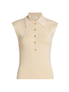 A.l.c Taylor Knit Cap-sleeve Polo Shirt In Beige