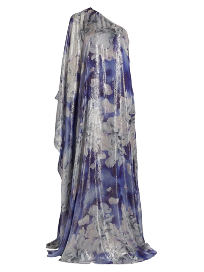 Halston Madeline Chiffon Cascade Gown In Blue
