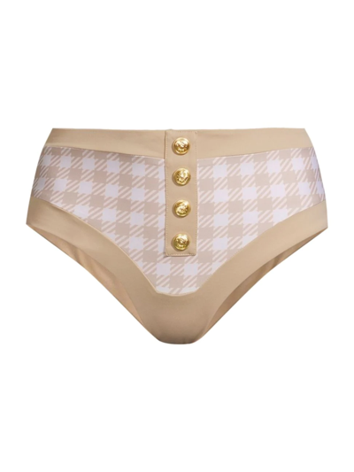Beach Riot Isle Houndstooth Hipster Bikini Bottom In Taupe Houndstooth