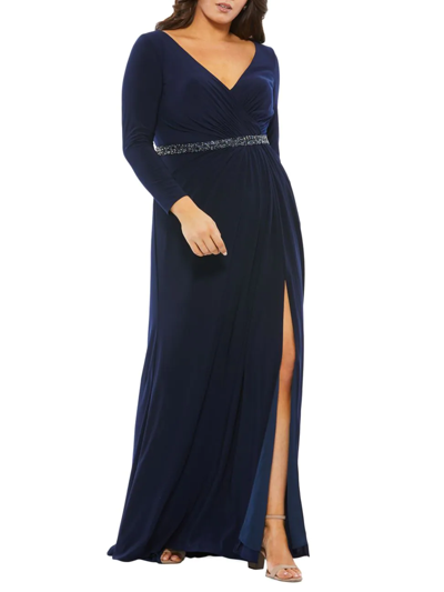 Mac Duggal Bead-embellished Waist Gown In Midnight