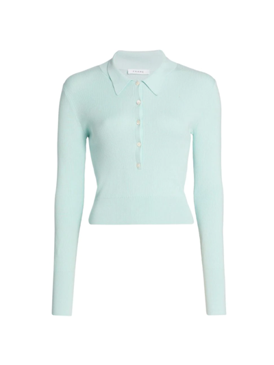 Frame Ribbed Silk And Cotton-blend Polo Sweater In Cloud Blue