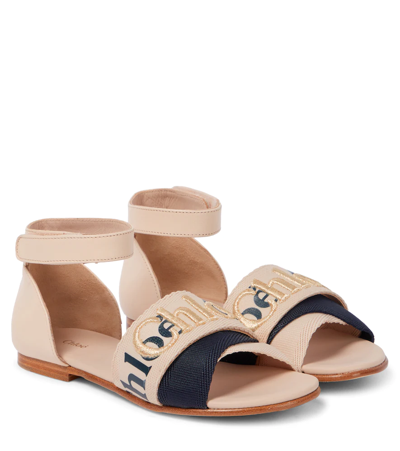 Chloé Kids' Leather-trimmed Sandals In Pink