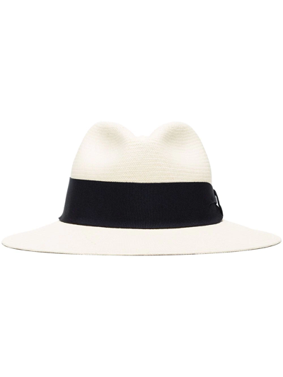 Frescobol Carioca Rafael Panama Hat Wide Ribbon Herringbone In Neutrals