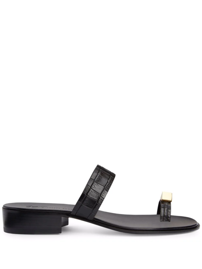 Giuseppe Zanotti Black Leather Dynamo Bardack Sandals