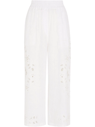 Dolce & Gabbana Cropped Floral-embroidered Trousers In White