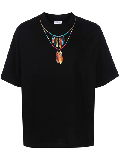 Marcelo Burlon County Of Milan Marcelo Burlon Feathers Necklace T-shirt In Black