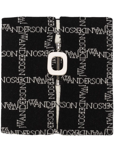 Jw Anderson Zipped Logo-jacquard Wool Snood In Black