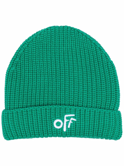 Off-white Kids' Logo刺绣套头帽 In Green White