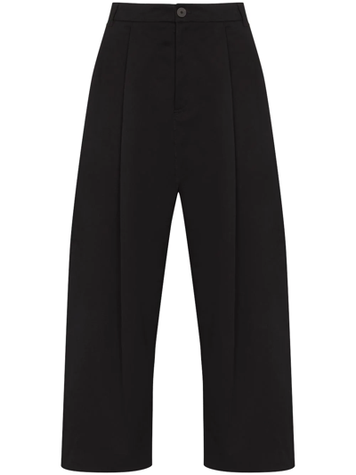 Studio Nicholson Sorte Pleated Cotton-twill Wide-leg Trousers In Black