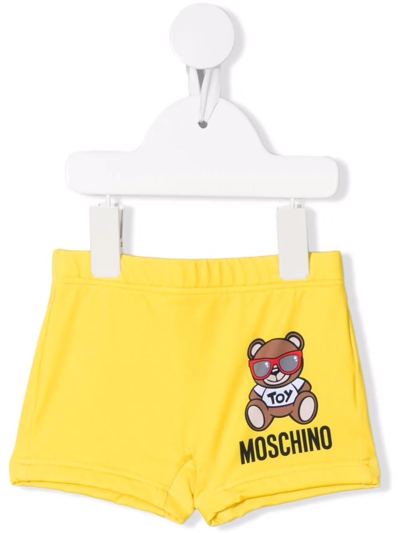 Moschino Kids' Yellow Swim-trunks For Boy With Teddy Bear In Giallo