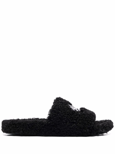 Balenciaga Political Campaign Furry Slides In Black