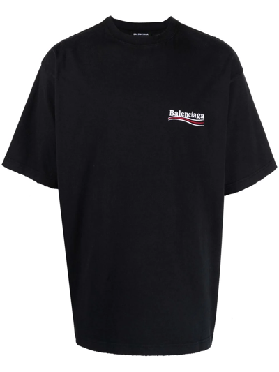 Balenciaga Logo-embroidered Oversized Cotton-jersey T-shirt In Black White