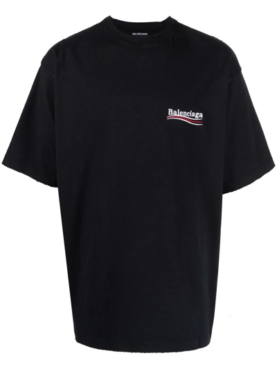 Balenciaga Oversized Logo-print Cotton-jersey T-shirt In Black White