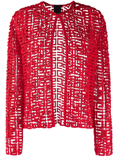 Givenchy 4g-motif Embroidered-design Cardigan In Red