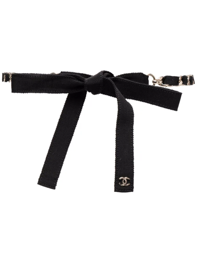 Pre-owned Chanel Cc Ribbon Chain Belt In Black