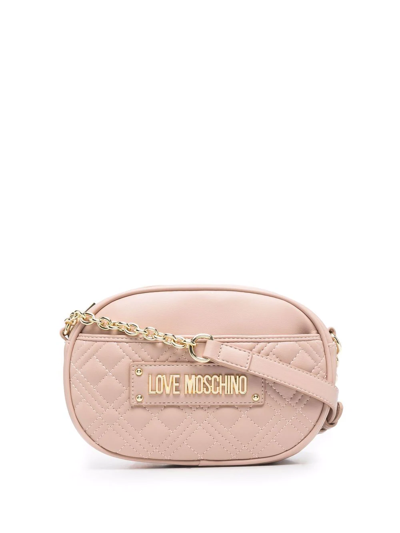 Love Moschino Quilted Logo-plaque Crossbody Bag In Neutrals