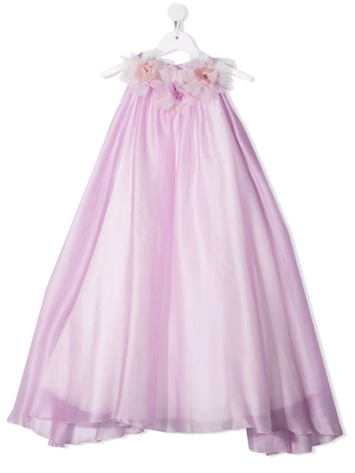 La Stupenderia Teen Floral-appliqué Flared Dress In Lilac