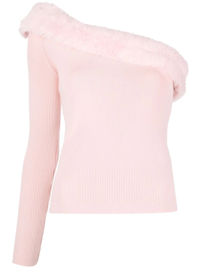 Blumarine Faux-fur Detail One-shoulder Top In Pink