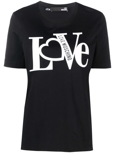 Love Moschino Love Logo印花t恤 In Black