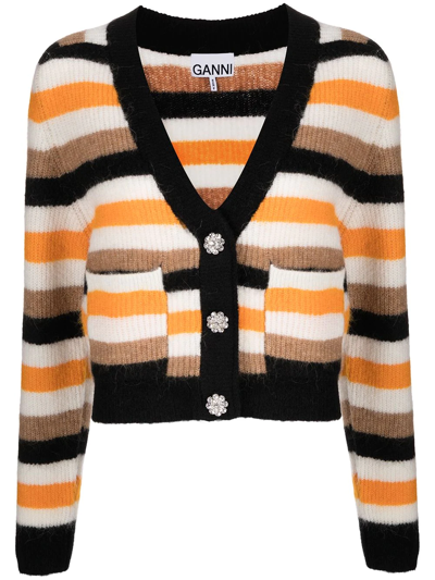 Ganni V领排扣开衫 In White,orange,black,brown