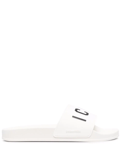 Dsquared2 Icon 3d Print Rubber Slide Sandals In White