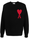 Ami Alexandre Mattiussi Ami Paris Wool Sweater With Heart Intarsia Design In Black
