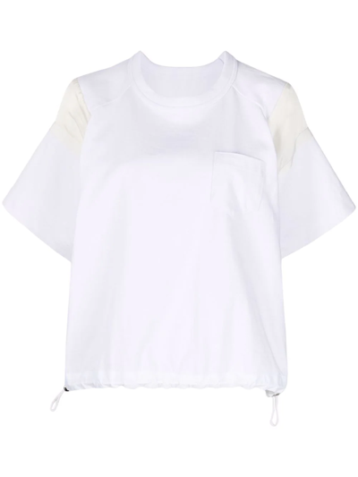 Sacai Cotton T-shirt With Satin Inserts - Atterley In White