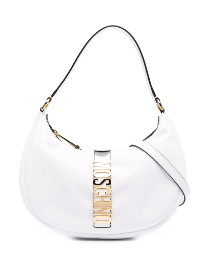 Moschino Logo Plaque Shoulder Bag In White