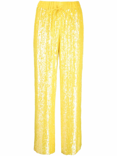 P.a.r.o.s.h Sequined Wide-leg Trousers In Yellow