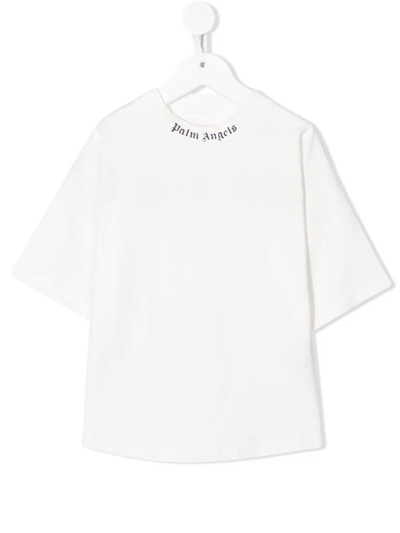 Palm Angels Kids' Logo-print Neckline T-shirt In White