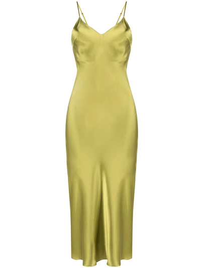 Gilda & Pearl Sophia Silk Midi Slip Dress In  Chartreuse