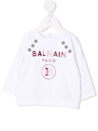 Balmain Babies' Logo印花棉卫衣 In White