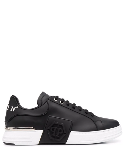 Philipp Plein Leather Sneakers With Distinctive Logo Detail In Black