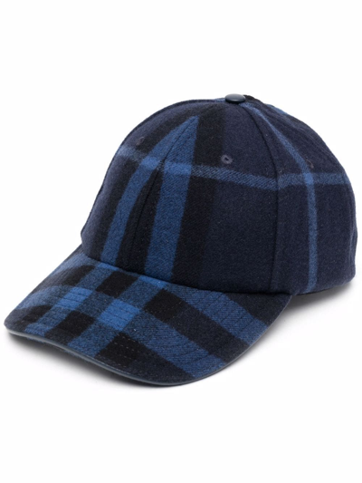 Burberry Men's Wool Check Baseball Cap In Blue