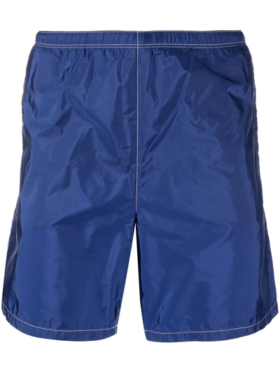Prada Elasticated Waistband Swim Shorts In Blue