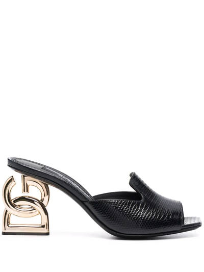 Dolce & Gabbana Keira Iguana-print Leather Mules In Schwarz